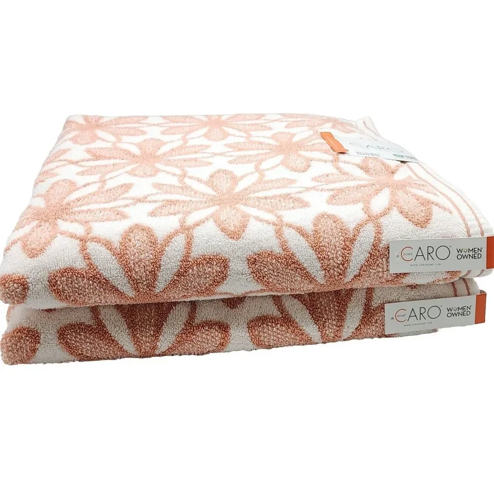 Caro Home 6pc Daisydays Cotton‎ Bath Towel Set 2Bath 2Hand 2Tip Rose And White